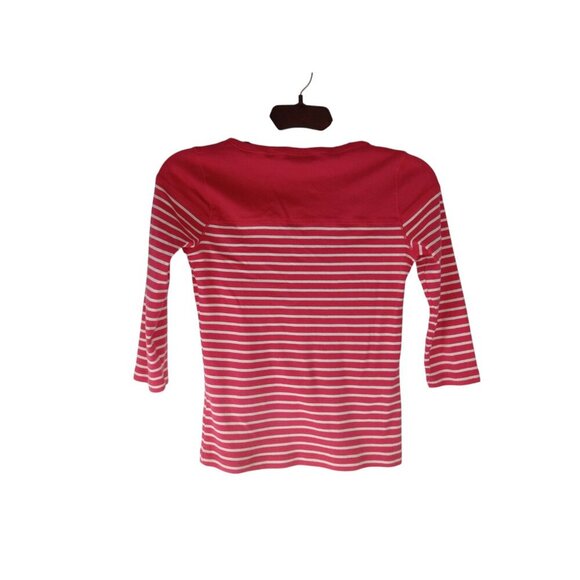 Lauren Ralph Lauren womens Top Pink Striped 3/4 Sleeve Lace Up Blouse Size S/P - Picture 2 of 7